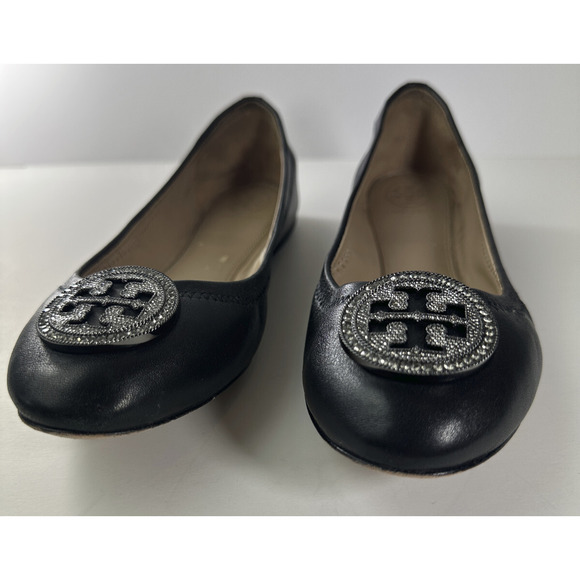 Tory Burch Liana Rhinestone Jewel Embellished Ballet Flats Black Leather Sz 6.5 - Picture 14 of 16